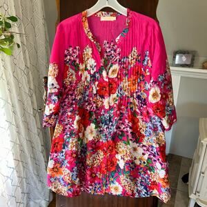La Cera Floral Tunic Raspberry pink women’s size XL EUC